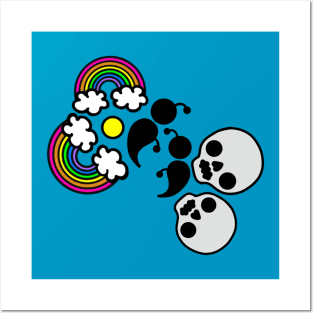 Rainbows and Skulls Semicolon Butterflies Posters and Art